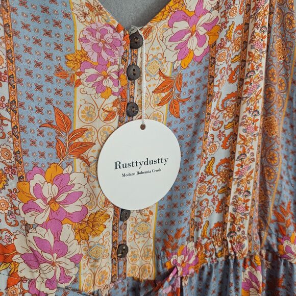 New 4XL Rusttydustty Hippy Floral Sundress Tie Waist Maxi with Adjustable Straps - Picture 7 of 7